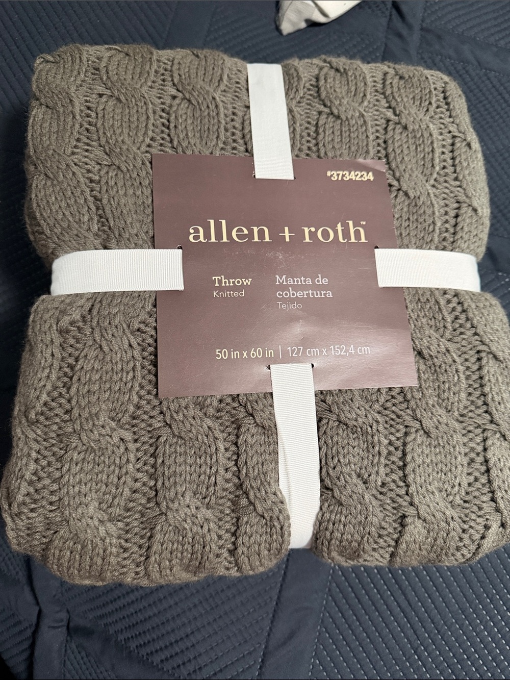 allen + roth Taupe Cable Knit Throw Blanket